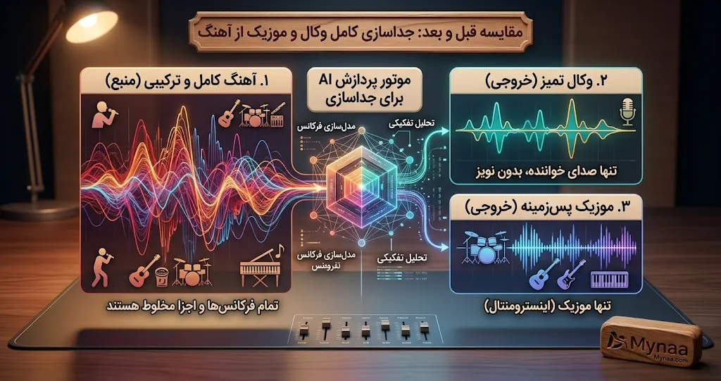مقایسه آواز قبل و بعد از تبدیل صدا هوش مصنوعی و تغییر صدا هوش مصنوعی